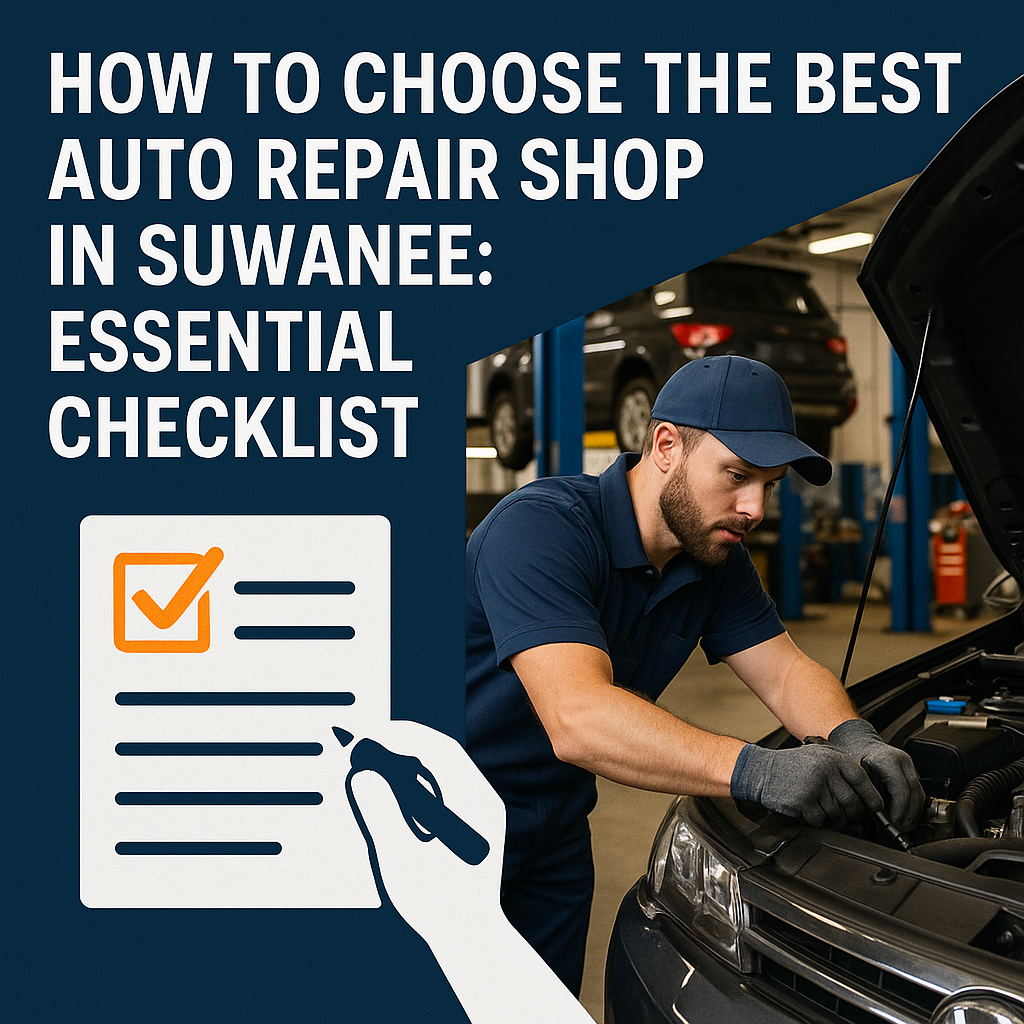 Checklist for choosing the best auto repair shop in Suwanee, featuring tips and steps for vehicle care.
