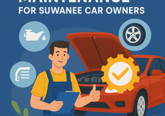 Professional mechanic performing preventative maintenance on a car in Suwanee.