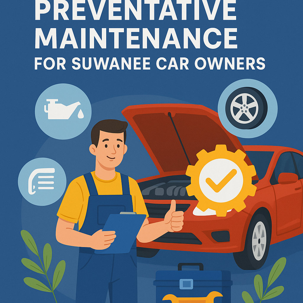 Professional mechanic performing preventative maintenance on a car in Suwanee.