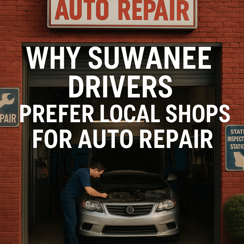 Local auto repair shop in Suwanee with mechanics servicing vehicles, highlighting community trust and personalized service.