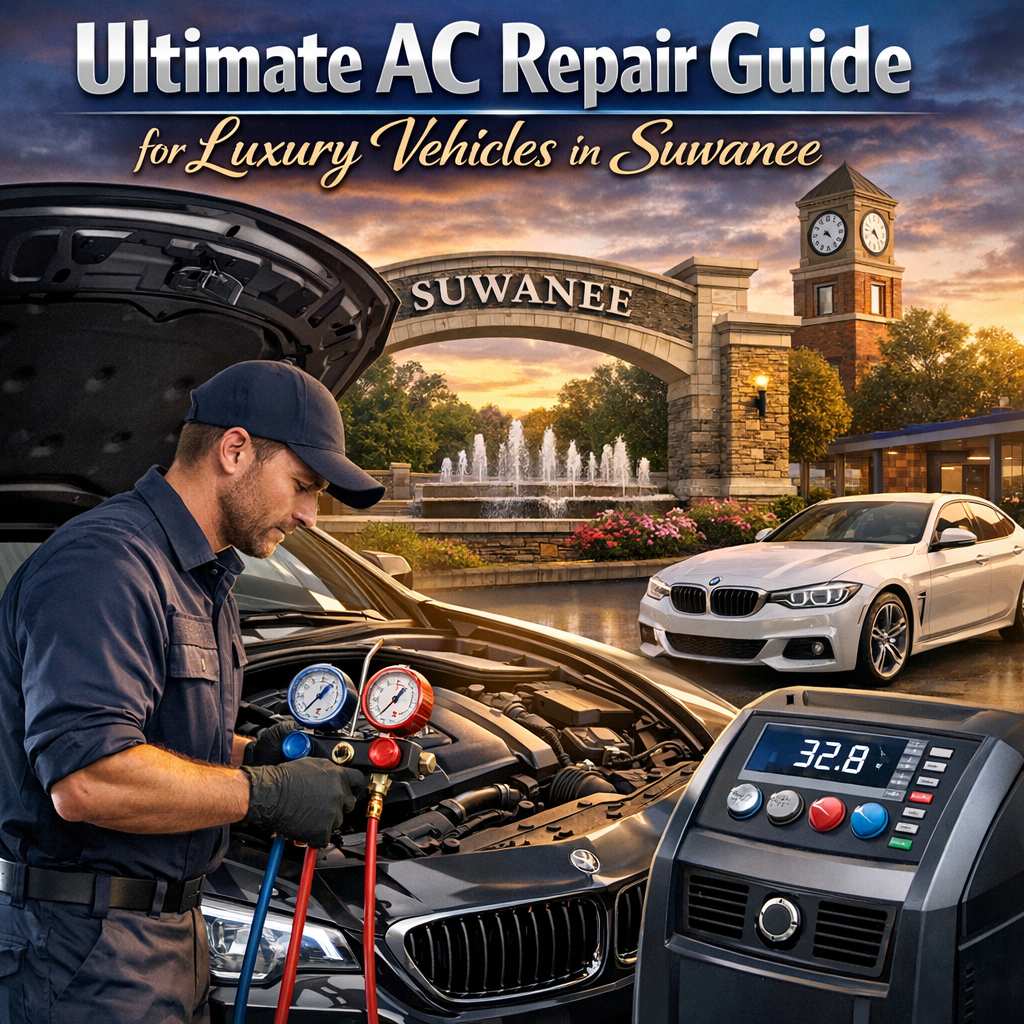Professional technician repairing the AC of a luxury car in Suwanee.