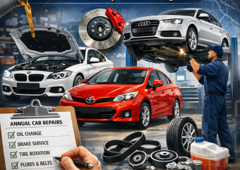 Checklist for annual foreign car repairs: oil change, brake service, tire rotation, and fluid checks